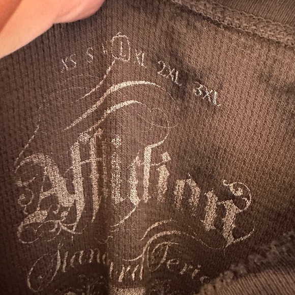 Affliction Mens vintage long sleeve T-shirt gray with black stitch skull Y2K - Picture 6 of 6